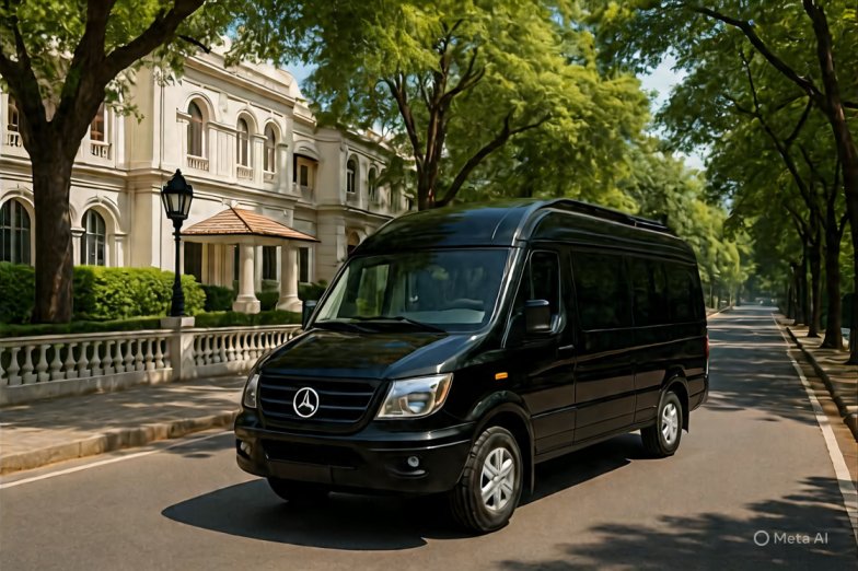 "Black luxury Tempo Traveller parked near vidhan sabha Metro Station in Delhi, ideal for group travel by Tempo Traveller HUB"
